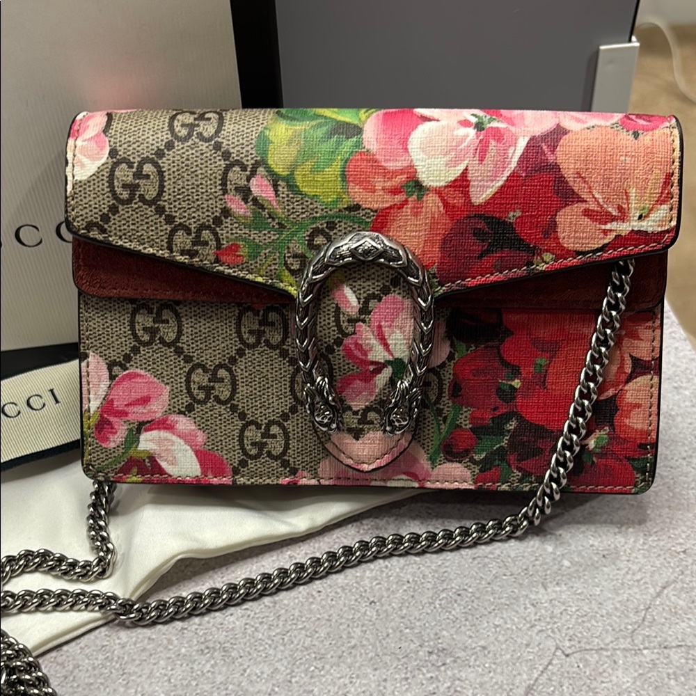 Gucci GG Supreme Monogram Mini Dionysus BLOOM Canvas/suede Shoulder/crossbody/ - Picture 2 of 13